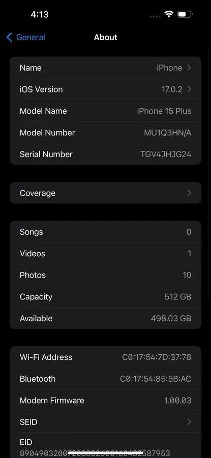 Apple iPhone 15 OS Version Image.