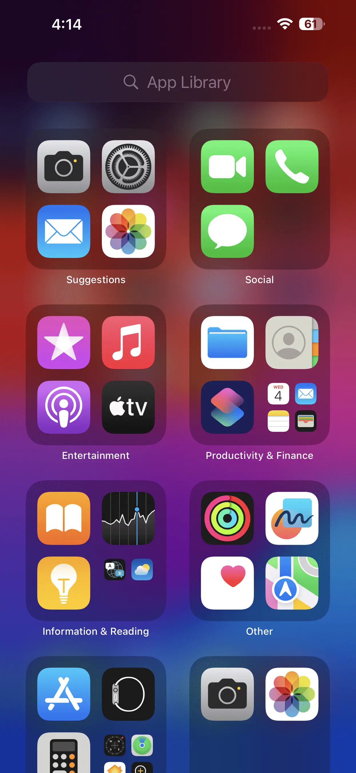 Apple iPhone 15 Pro Max App Drawer Image.