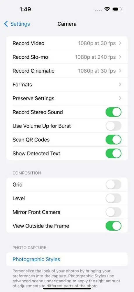 Apple iPhone 15 Pro Max Video Size Options Image.