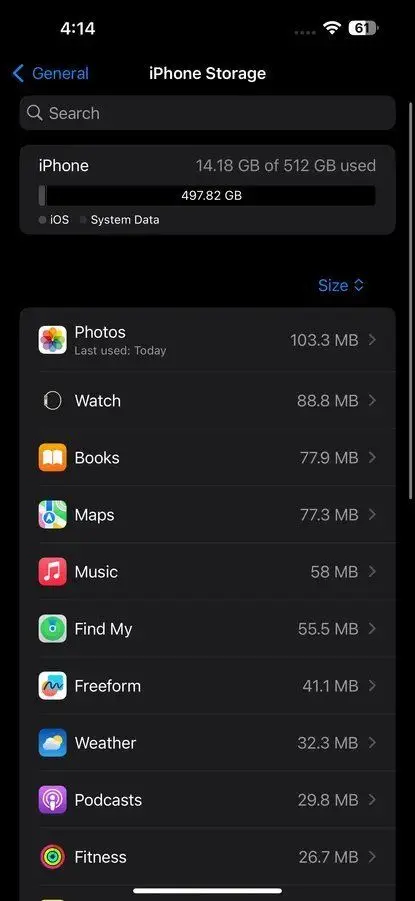 Apple iPhone 15 Storage Image.