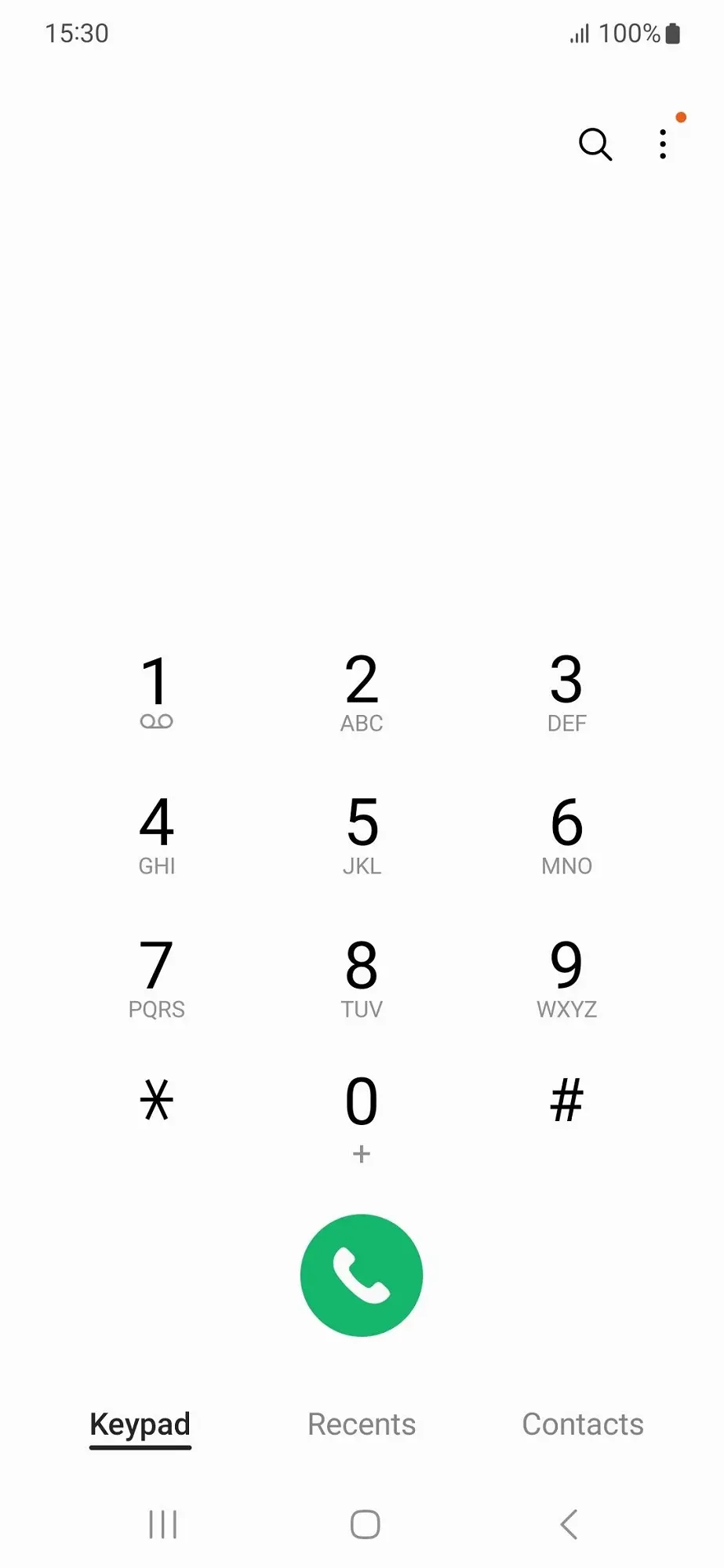Samsung Galaxy A54 5G Dialer Screen Image.