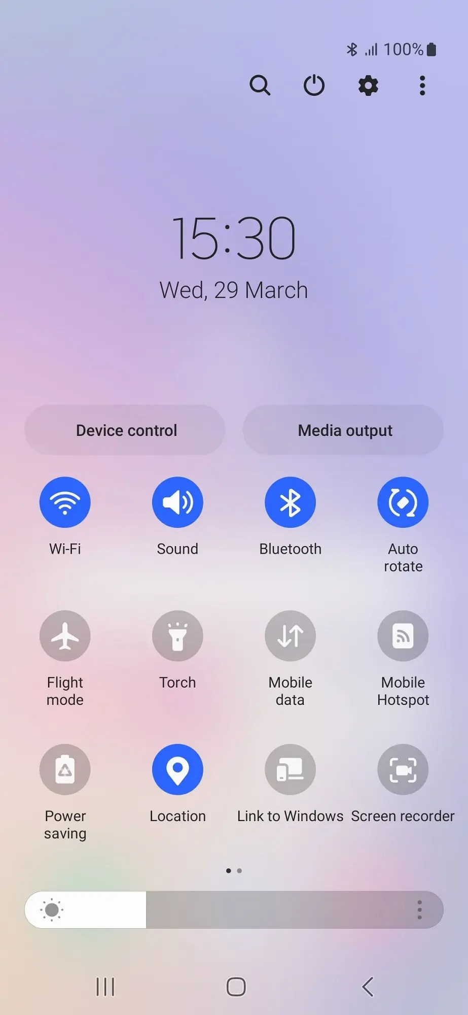 Samsung Galaxy A54 5G Quick Settings Panel Image.