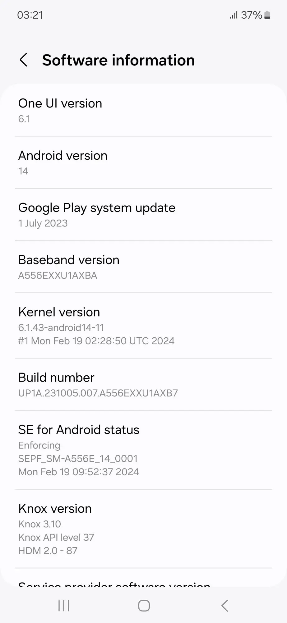 Samsung Galaxy A55 OS Version Image.