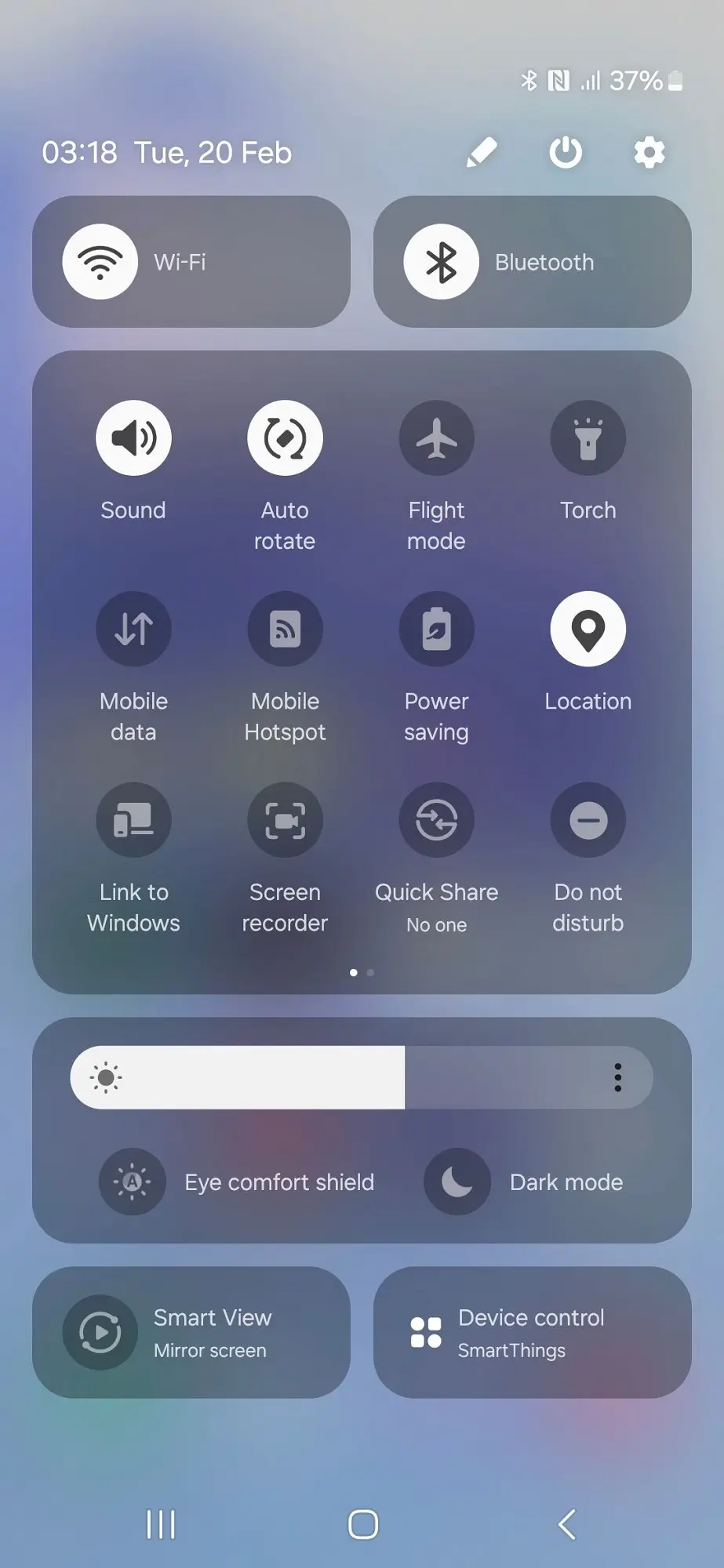 Samsung Galaxy A55 Quick Settings Panel Image.