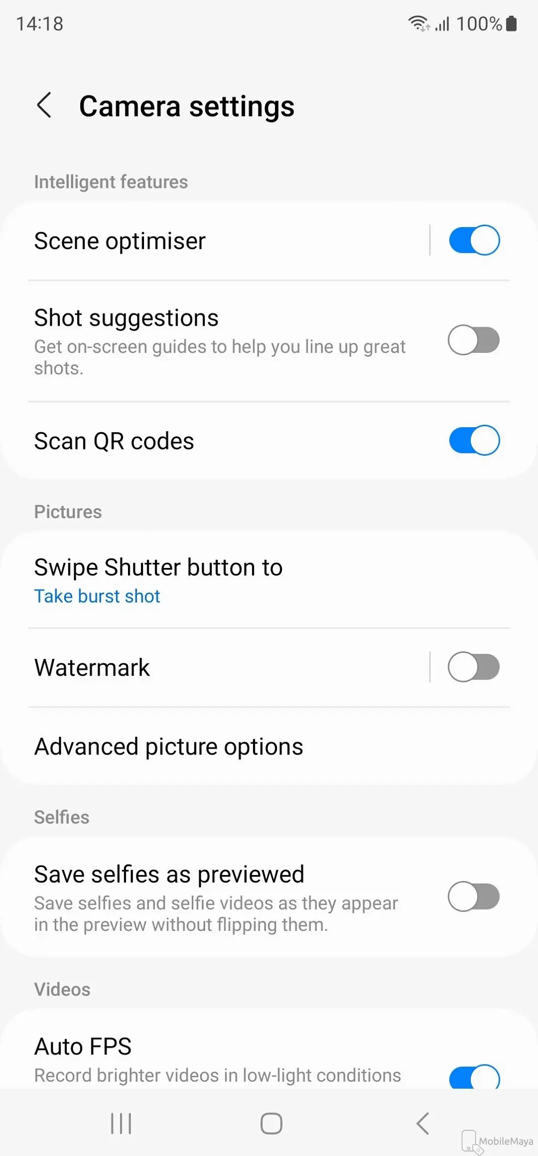 Samsung Galaxy S23 Ultra Camera Settings Image.