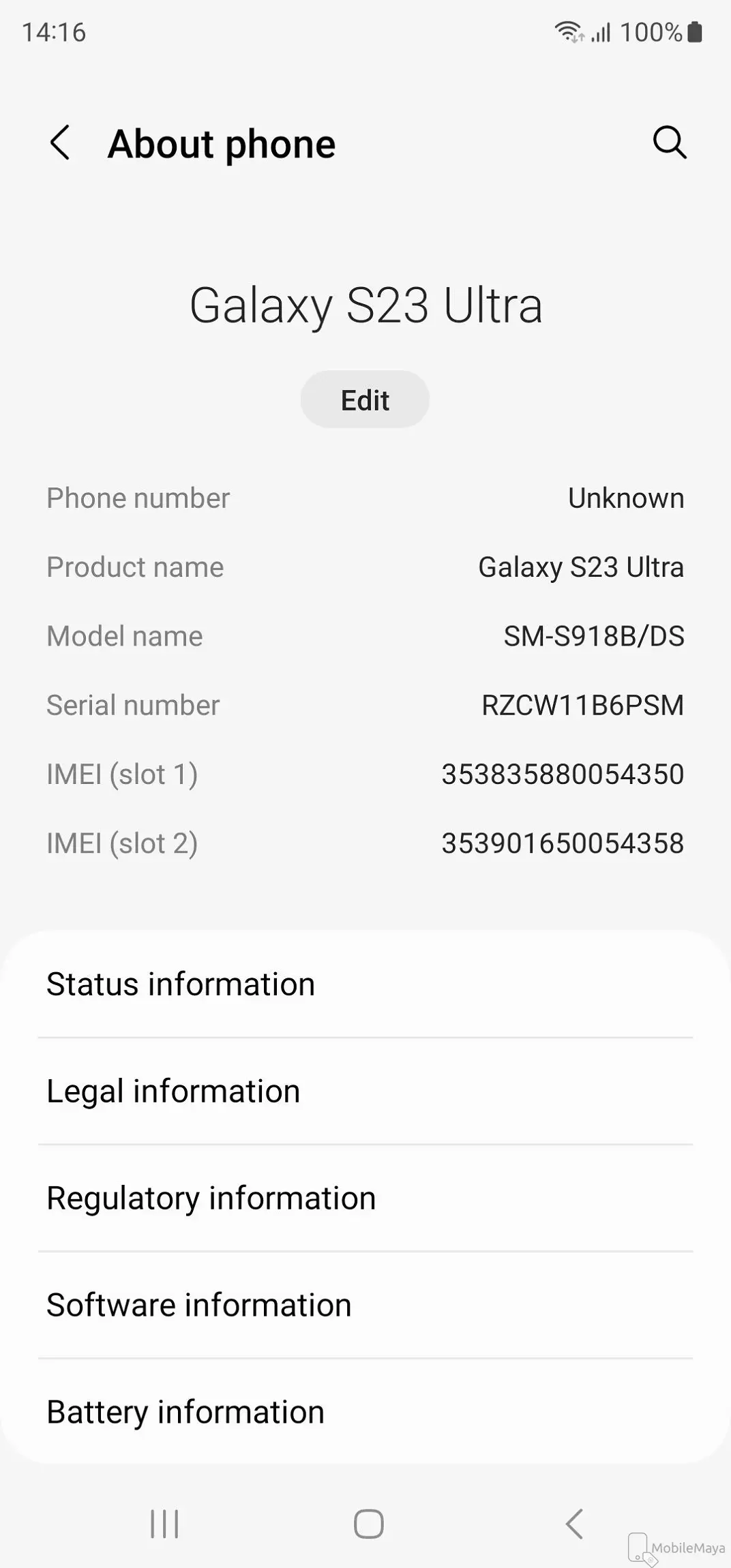Samsung Galaxy S23 Ultra OS Version Image.