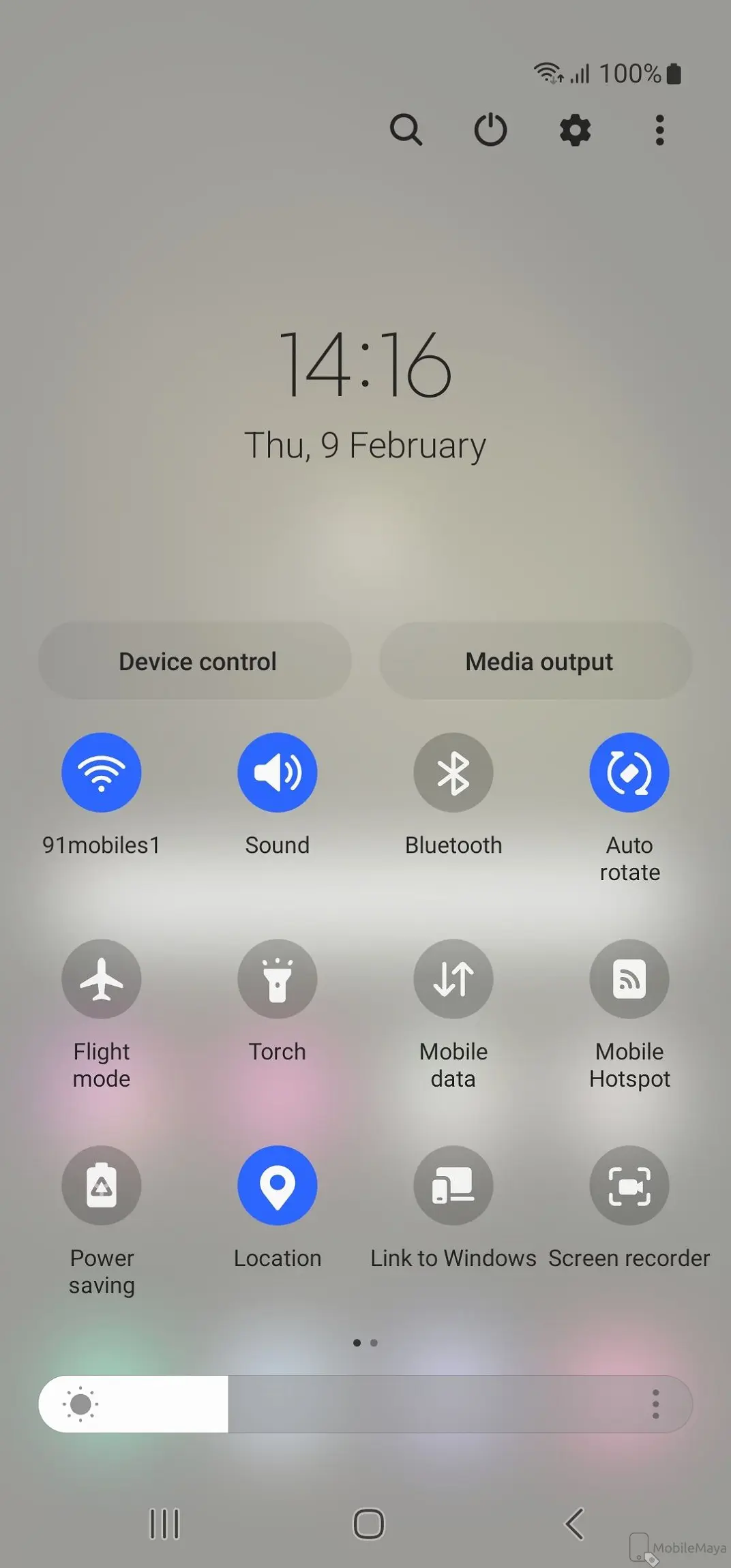 Samsung Galaxy S23 Ultra Quick Settings Panel Image.