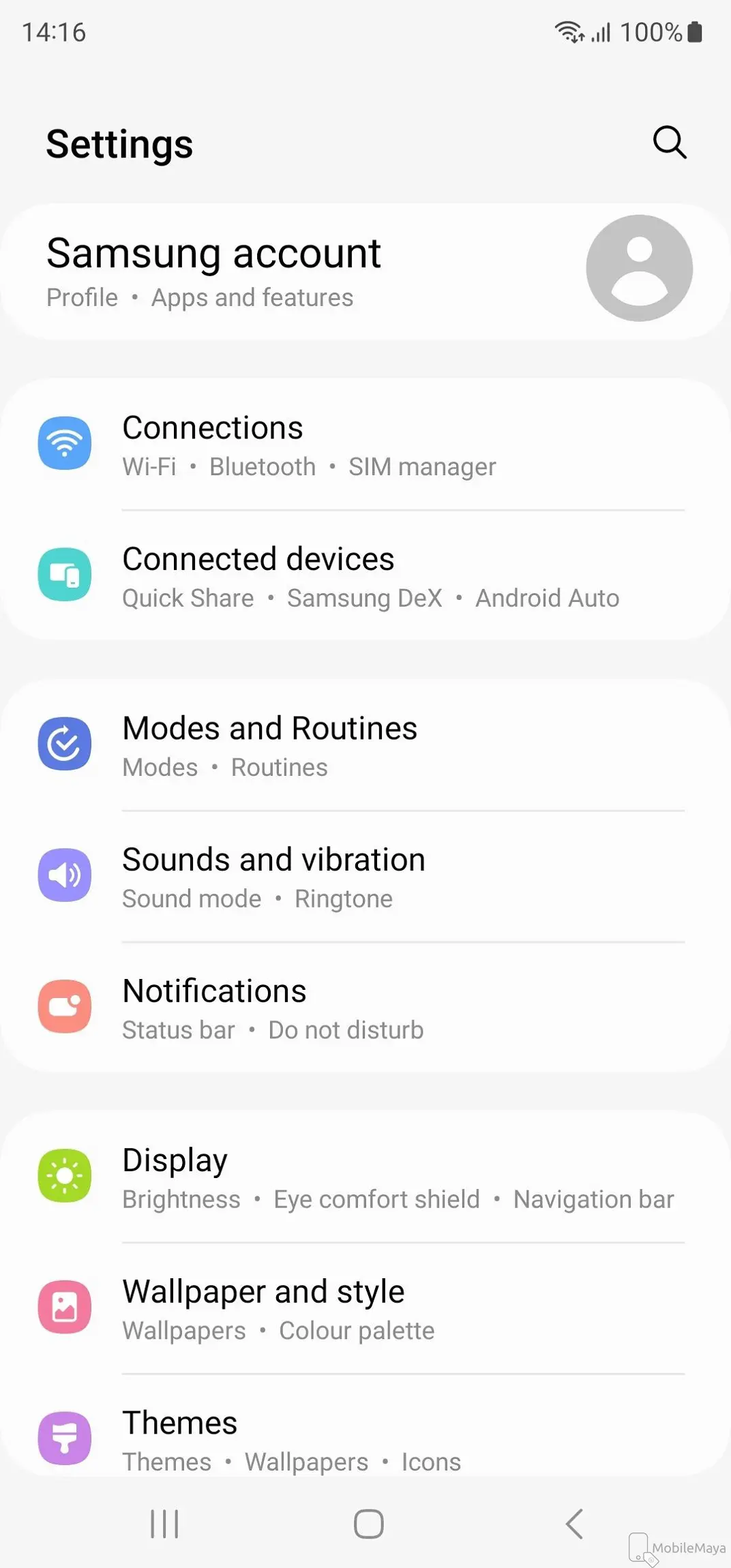 Samsung Galaxy S23 Ultra Settings Screen Image.