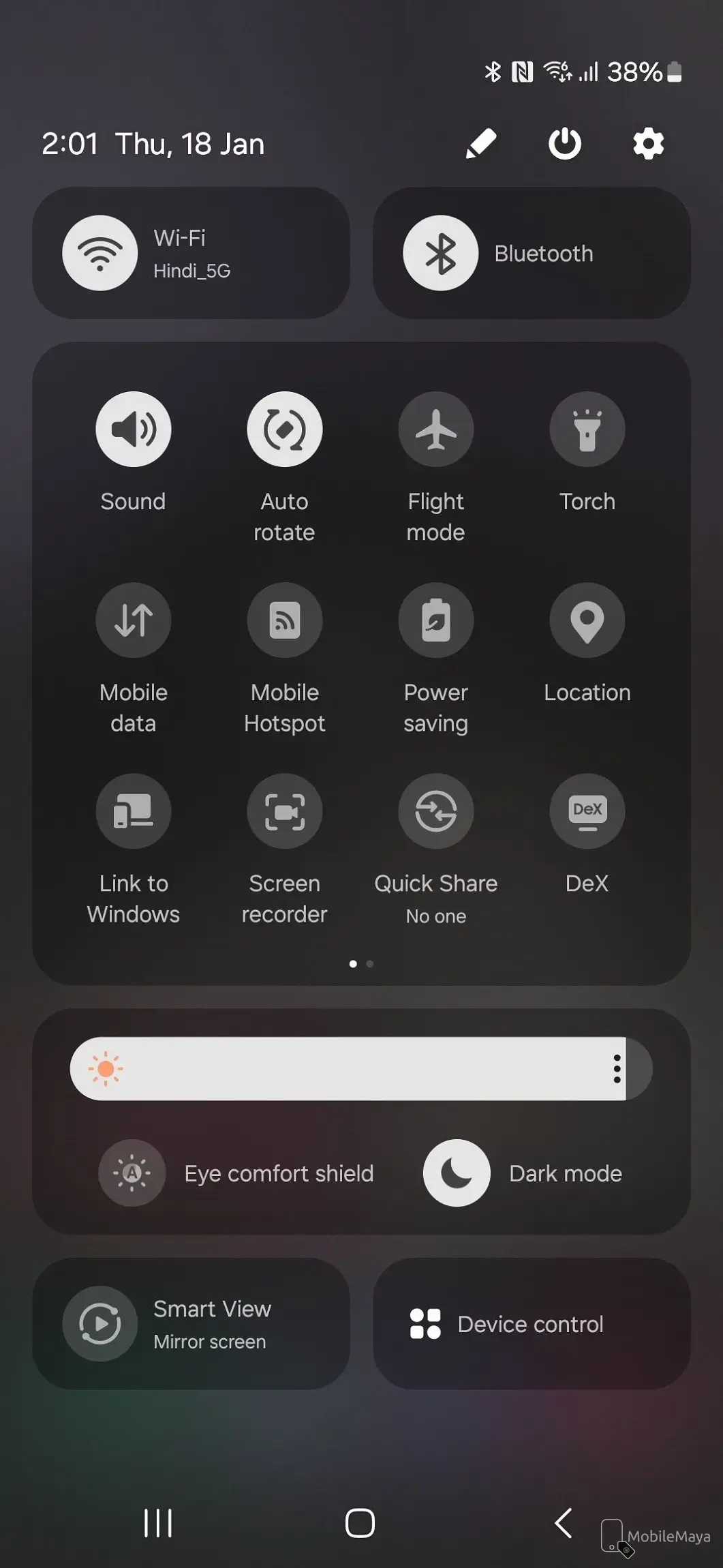 Samsung Galaxy S24 Ultra quick settings panel image.