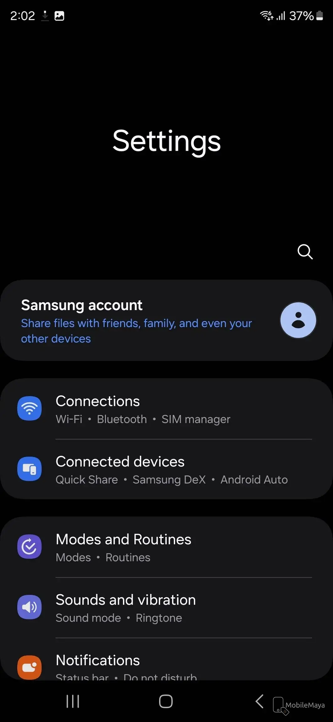 Samsung Galaxy S24 Ultra settings screen image.