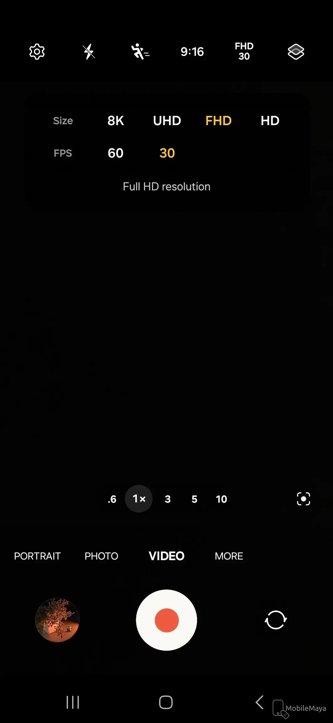 Samsung Galaxy S24 Ultra video size options image.