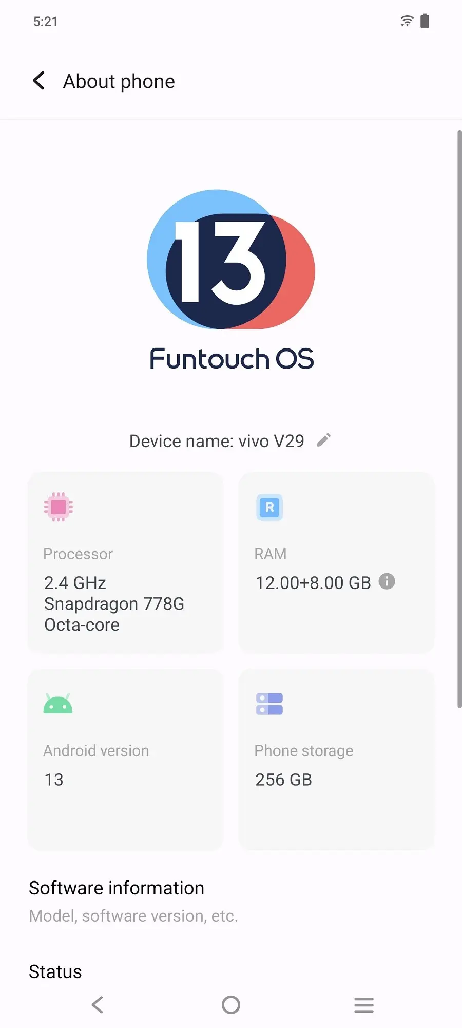Vivo V29 OS Version Image.