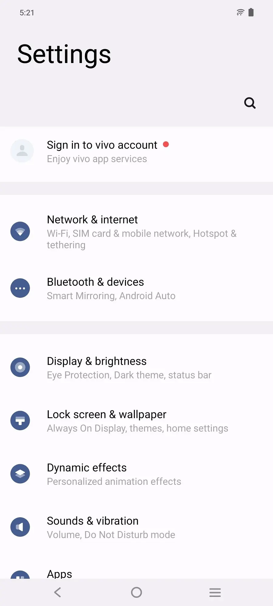 Vivo V29 Settings Screen Image.