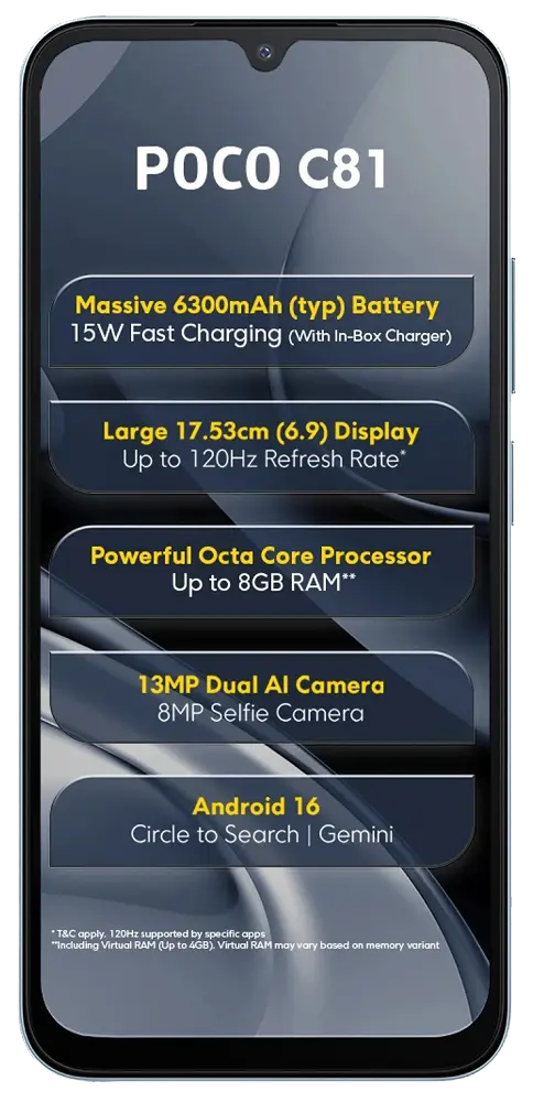 Xiaomi Poco C81 Sky Blue Front Side Image