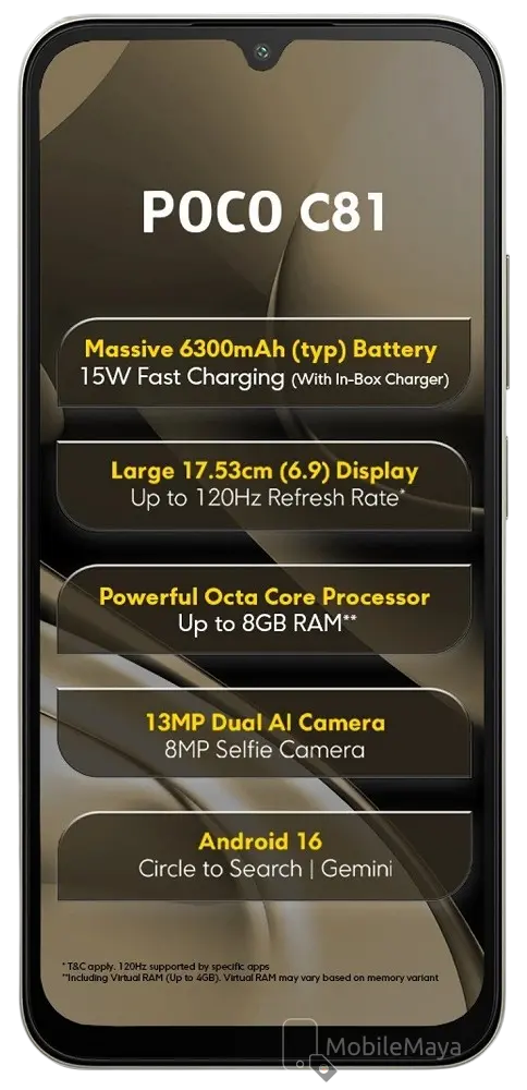 Xiaomi Poco C81 Sunset Gold Front Side Image