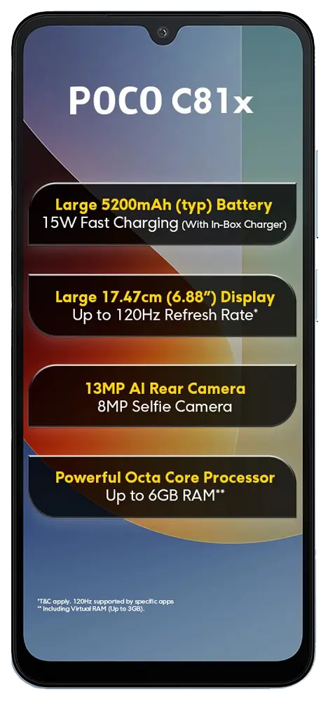 Xiaomi Poco C81x 4G Crystal Black Front Side Image