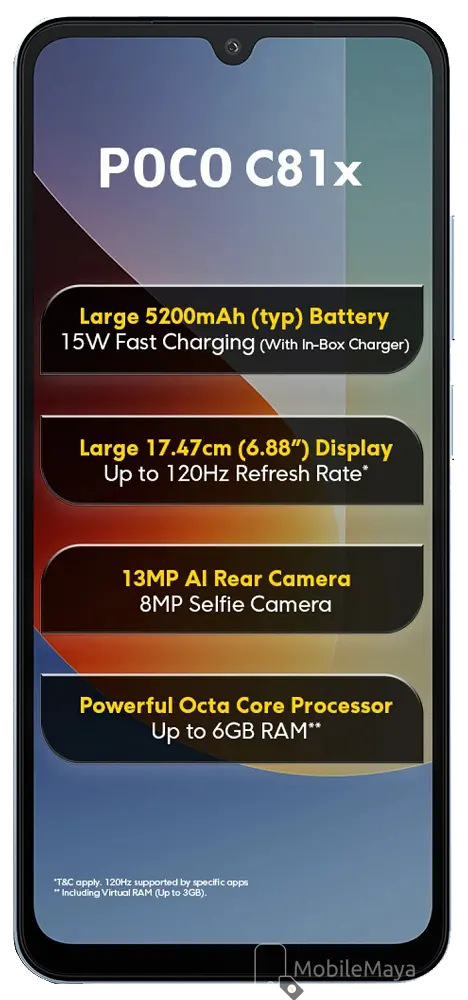 Xiaomi Poco C81x 4G Ice Blue Front Side Image