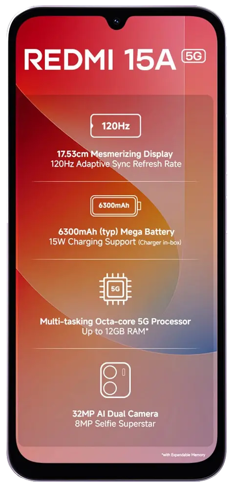Xiaomi Redmi 15a 5G Purple Front Side Image